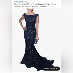 Elegant Navy Sequin Evening Gown-size 2